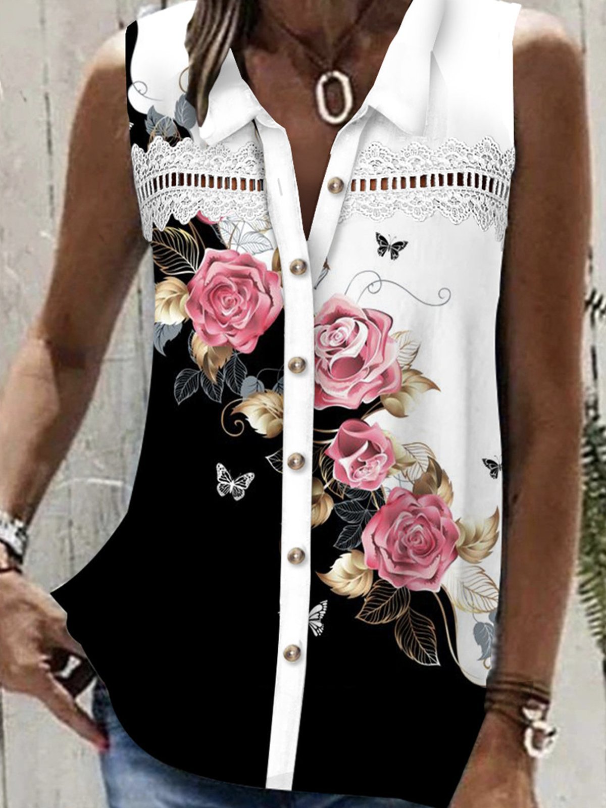 Chemisier pour femmes avec design patchwork floral et col élégant Chic und Stil