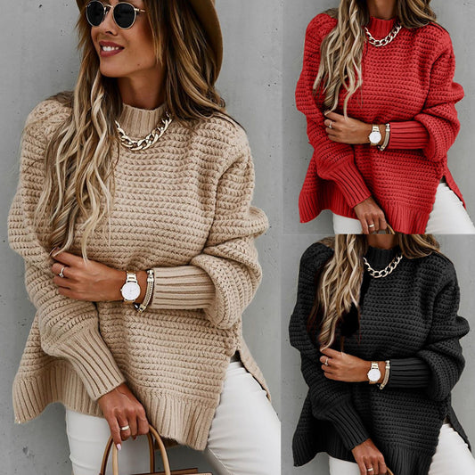 Pull femme en grosse maille avec un design moderne structuré et un col haut Chic und Stil