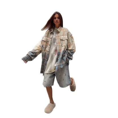 Chemisier à carreaux surdimensionné pour femmes Chic und Stil