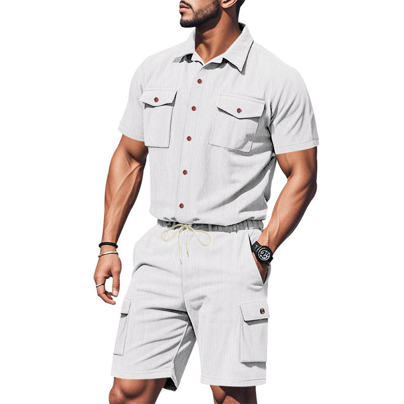 Chemise à manches courtes décontractée pour hommes et ensemble de shorts de loisirs avec poches pratiques Chic und Stil