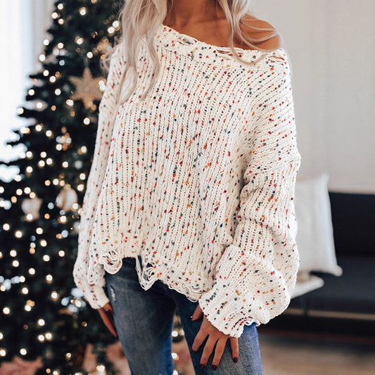 Pull en tricot décontracté pour femmes avec un design à éclaboussures colorées et un col rond confortable Chic und Stil