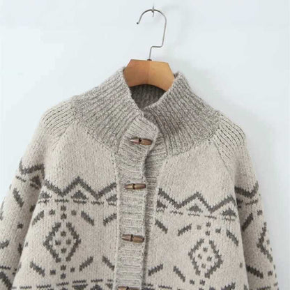 Damen warme Strickjacke mit traditionellen Mustern Chic und Stil