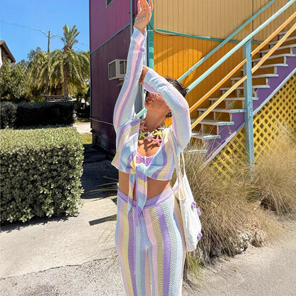 Chic and Style women's harem pants with colorful mesh design