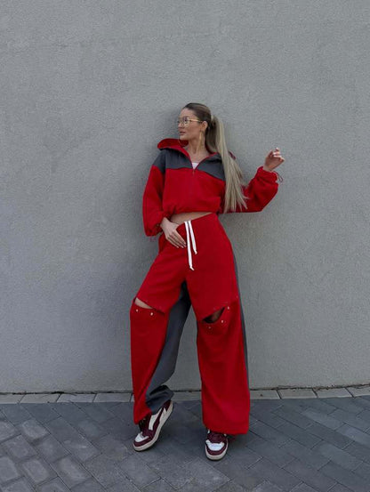 Women's sports set with trendy color block design and relaxed fit Chic and Style