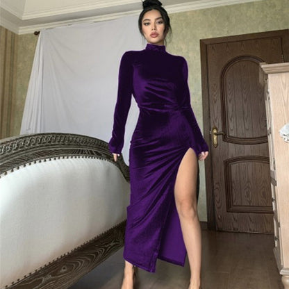 Robe enveloppante élégante pour femmes avec décolleté haut et fente latérale Chic und Stil