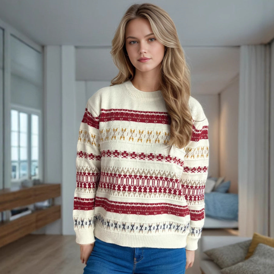 Pull en tricot doux pour femmes avec motif folklorique et col montant Chic und Stil