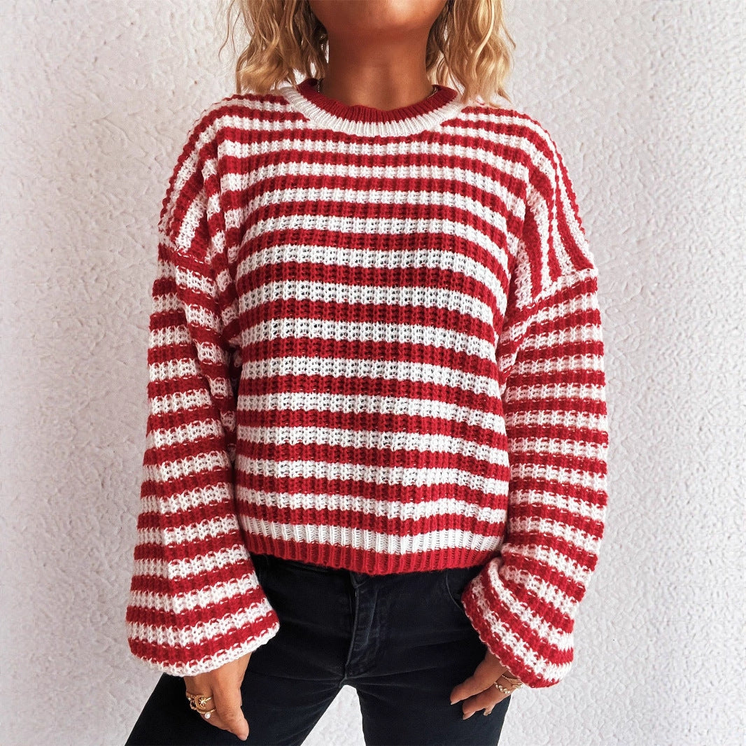 Pull en tricot décontracté pour femmes avec de larges rayures Chic und Stil