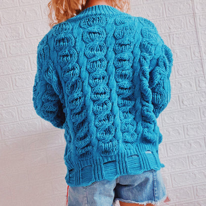 Dames gros tricot pull avec motif de torsade moderne et structure aérienne Chic und Stil