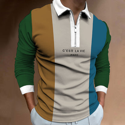 Chemise polo à manches longues pour hommes avec un design en blocs tendance et une fermeture éclair de haute qualité Chic und Stil