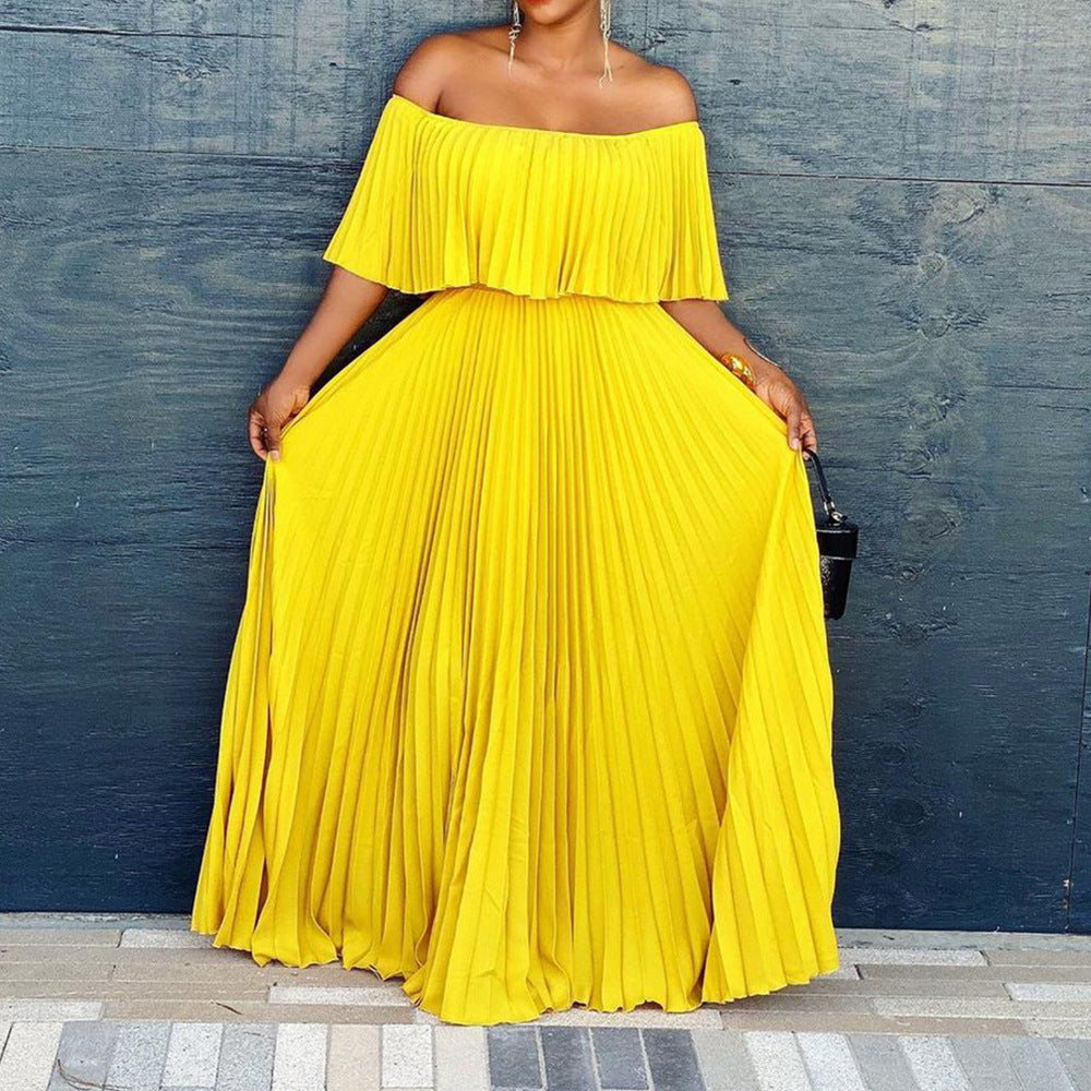 Robe maxi pour femmes avec design sans épaules et ceinture élastique à la taille Chic und Stil