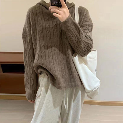 Pull en tricot douillet à capuche et motif en torsades pour femmes Chic und Stil