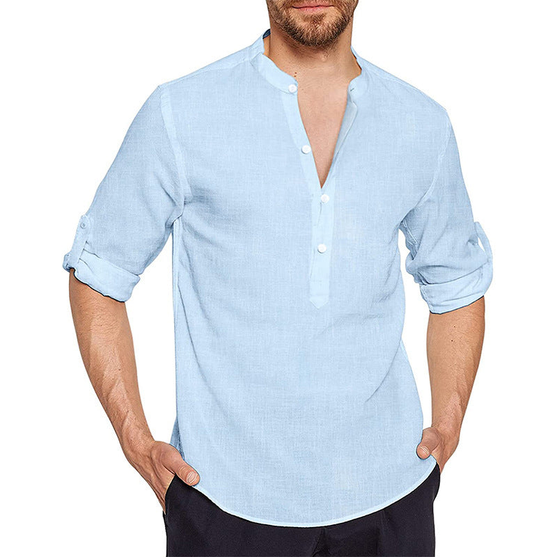 Chemise en lin pour hommes avec col montant moderne et patte de boutonnage classique Chic und Stil