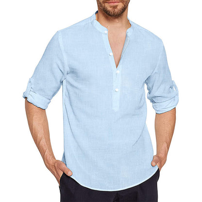 Chemise en lin pour hommes avec col montant moderne et patte de boutonnage classique Chic und Stil