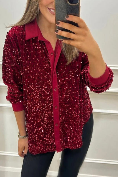 Dames Blouse scintillante en sequins avec col classique Chic und Stil