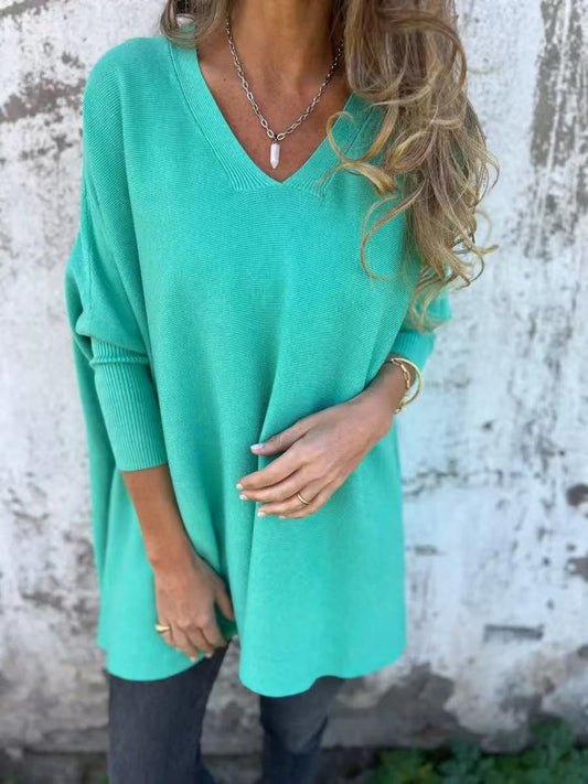 Pull oversized pour femmes à décolleté en V au design aérien Chic und Stil