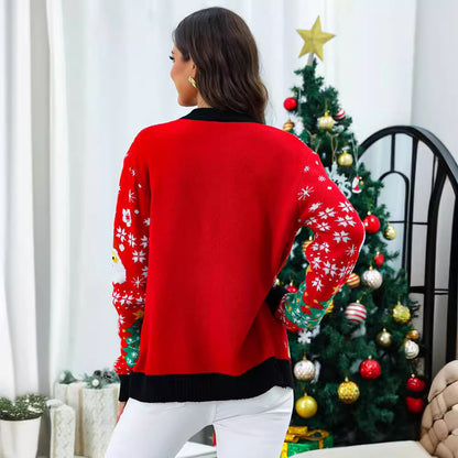 Pull en tricot de Noël pour femmes avec un design de renne festif et des motifs colorés détaillés Chic und Stil