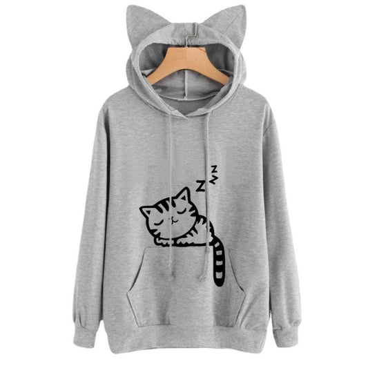 Pull à capuche pour femmes avec oreilles de chat et impression mignonne Chic und Stil