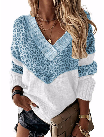 Pull femme à col en V avec motif léopard Chic und Stil