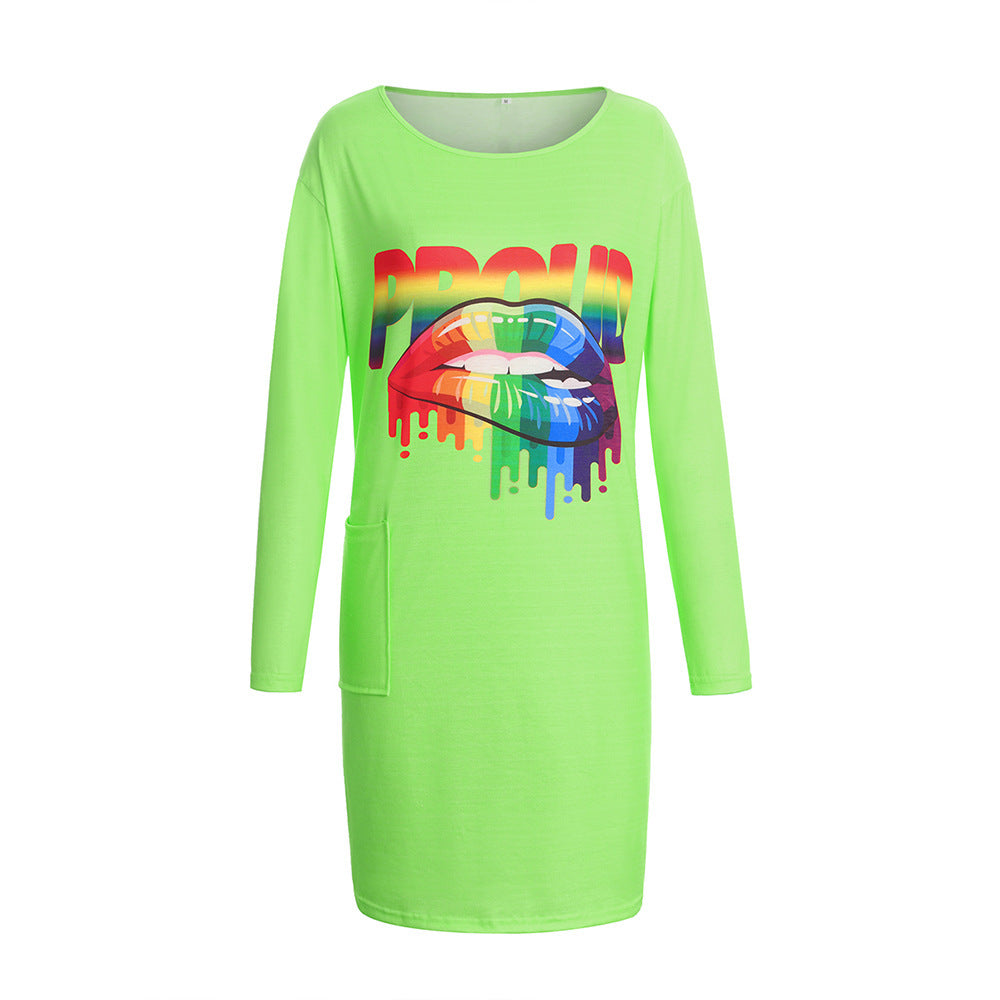 Robe à manches longues pour femmes avec un design graphique tendance et des poches pratiques Chic und Stil
