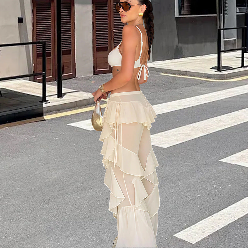 Fluid ruffle pants for women with high waist Chic and Style