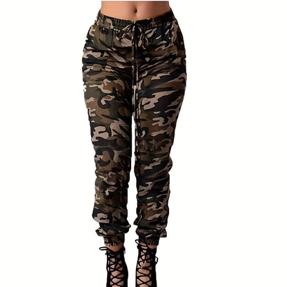 Women's cargo pants with elastic waistband and trendy camouflage pattern Chic and Style