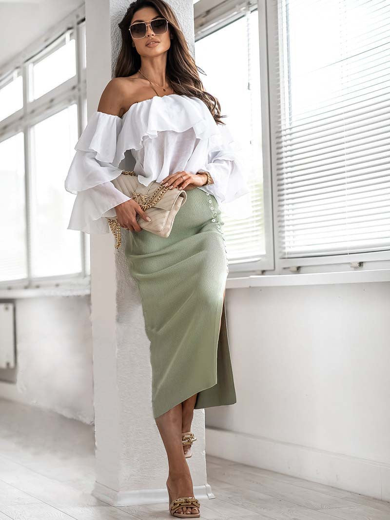 Jupe en tricot élégant pour femmes avec fente latérale et boutons décoratifs Chic und Stil
