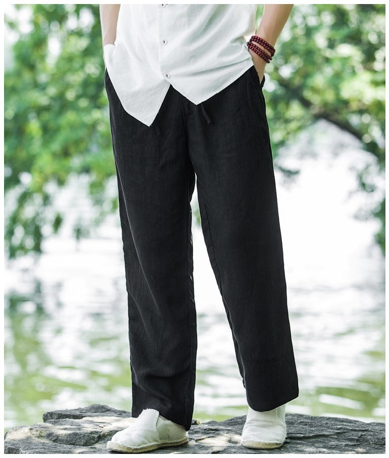 Casual linen pants for men with elastic waist and practical side pockets Chic and Style