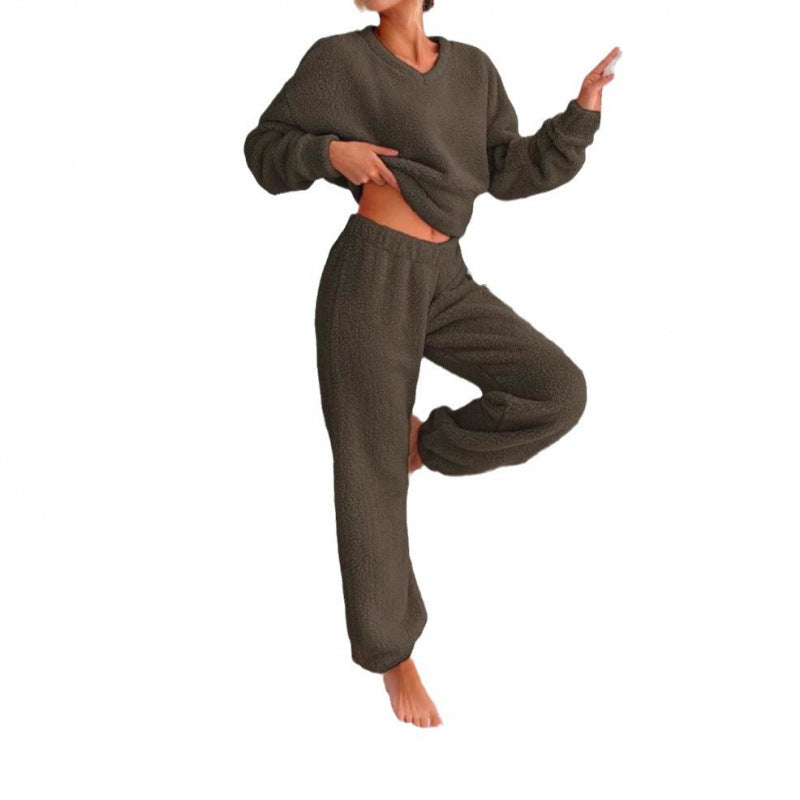 Dames Ensemble de lounge en polaire douillet avec taille élastique Chic und Stil