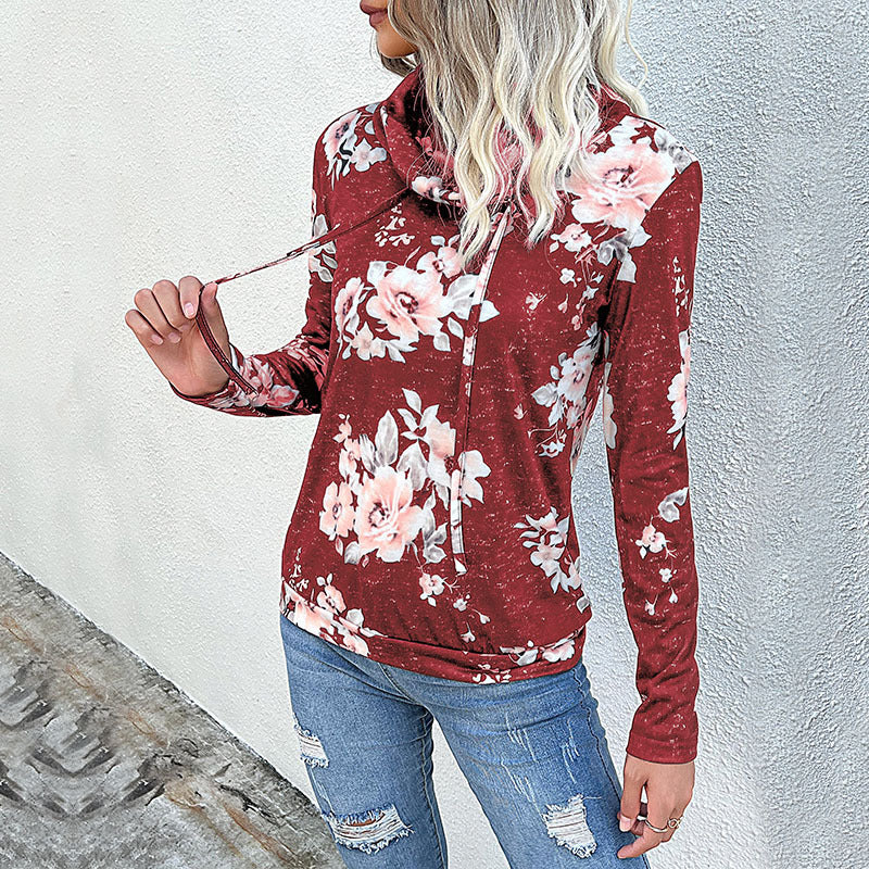 Pull décontracté pour femmes avec motif floral et col montant Chic und Stil