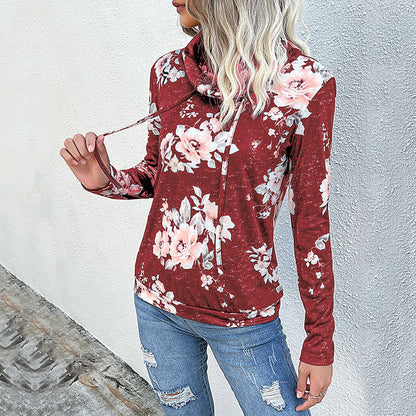 Pull décontracté pour femmes avec motif floral et col montant Chic und Stil