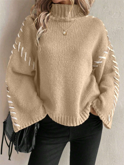 Pull en knit pour femmes avec des manches larges et un col montant Chic und Stil