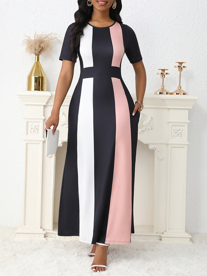 Robe maxi femme avec un design à rayures bloquées à la mode et des poches pratiques Chic und Stil
