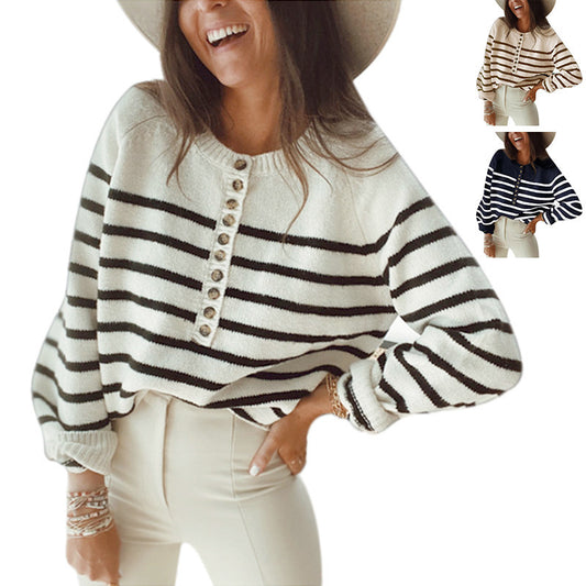 Pull femme rayé avec patte de boutonnage Chic und Stil