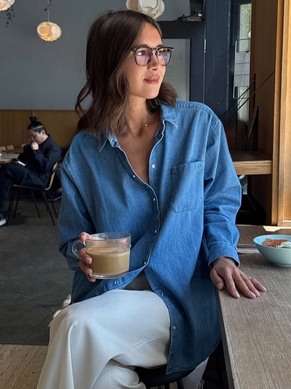 Chemisier en denim décontracté pour femmes avec poches pratiques Chic und Stil