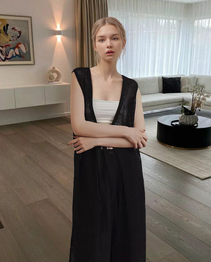 Dames gilet en tricot avec coupe ample et lien Chic und Stil