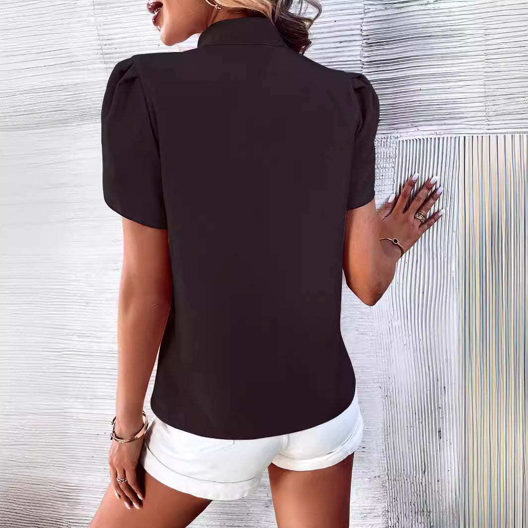 Dames Élégante blouse avec col montant et manches bouffantes Chic und Stil