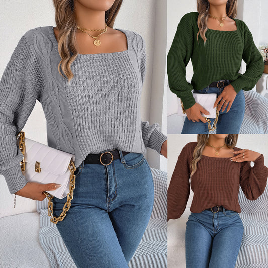 Pull en grosse maille pour femmes avec encolure carrée et manches volumineuses Chic und Stil