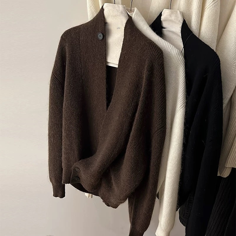 Dames Cardigan en tricot à la mode avec revers tendance Chic und Stil