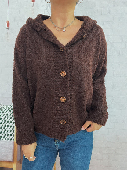 Dames cardigan en tricot douillet avec capuche et détails en bouton Chic und Stil