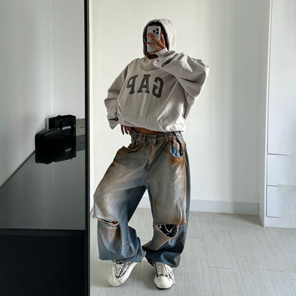 Dames baggy jeans avec design vieilli et détails détruits créatifs Chic und Stil