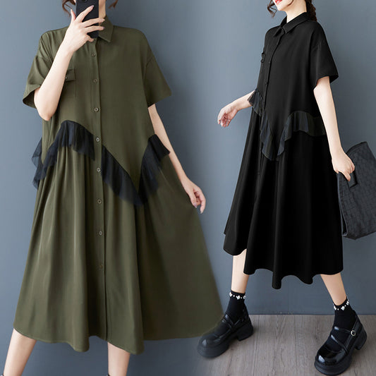Robe chemise midaxi à bouton pour femme avec détail volant Chic und Stil