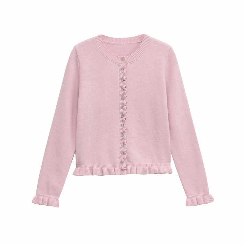 Dames cardigan en tricot confortable avec des boutons décoratifs et un design à volants tendance Chic und Stil