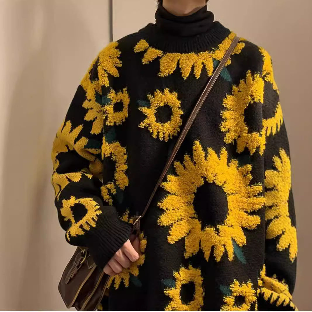 Thick knit pullover for ladies with floral appliqués Chic and Style