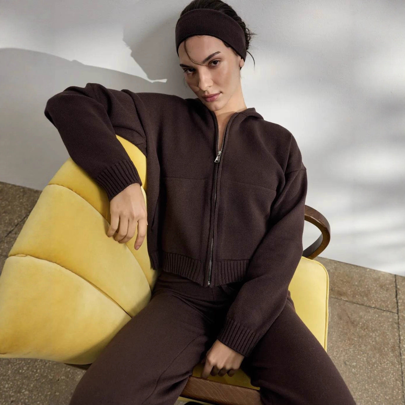 Casual knit outfit for women with hoodie jacket and comfortable palazzo pants Chic and Style