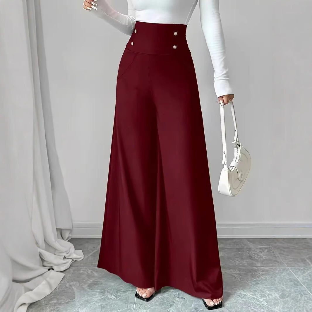 High-waisted wide-leg pants for women with decorative buttons Chic und Stil