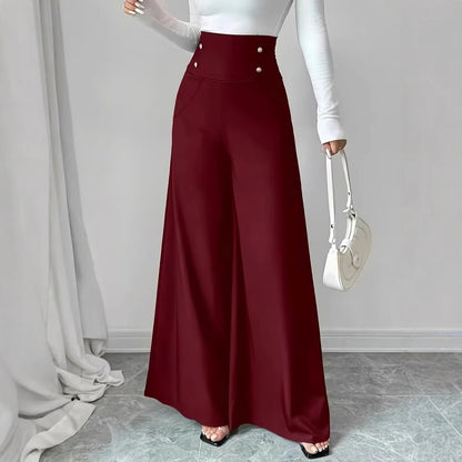 High-waisted palazzo pants for women with decorative buttons Chic and Style