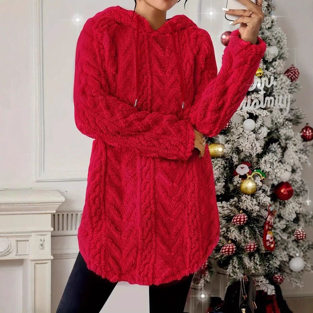 Ladies pleasant fleece pullover with hood and structured design Chic and Style