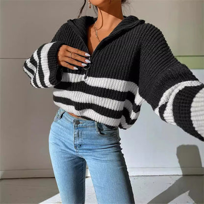 Pull à capuche pour femmes avec motif tricoté texturé et rayures à la mode Chic und Stil