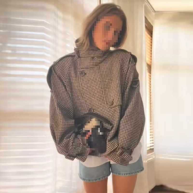 Dames élégant carotte manteau avec motif pied-de-coq texturé Chic und Stil