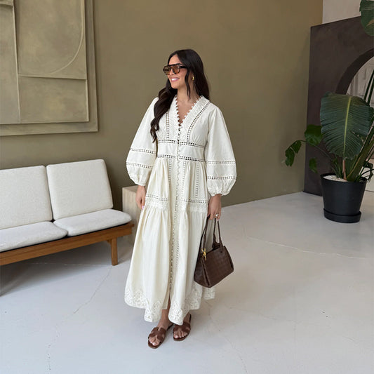 Robe maxi femme avec broderies artistiques et manches aérées Chic und Stil